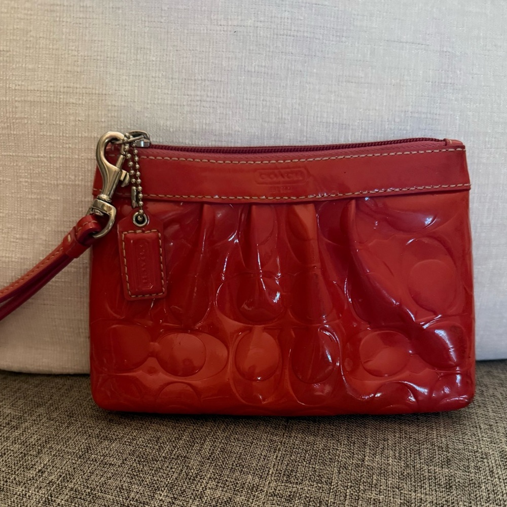Coach Cherry Red Patent Leather Wristlet